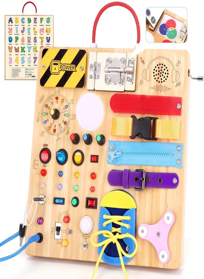Hoarosall 23-in-1 Montessori Busy Board with LED Lights Educational Wooden Activity Toy for Toddlers Ages 1-3, Travel Sensory Board with Switches Locks Music Box Fine Motor Skills Learning Toy for Boys Girls - Image 1